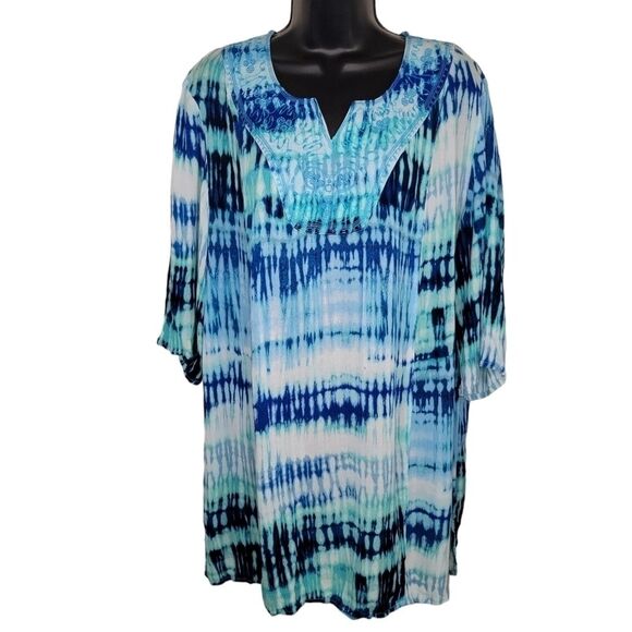 Liz & Me for Catherines tie dye beaded bohemian peasant top size 1x (18/20w) - Picture 1 of 6